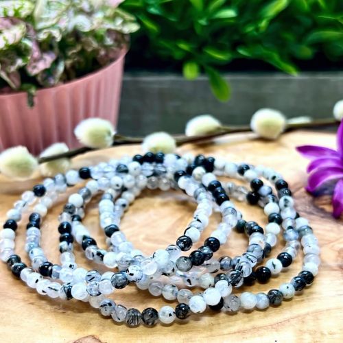 Bransoletka z naturalnego kwarcu z turmalinem 4mm