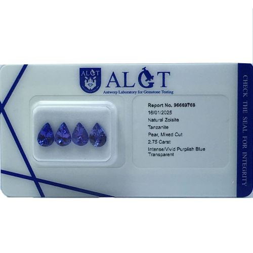 Tanzanit łezka 4szt zestaw z certyfikatem ALGT
